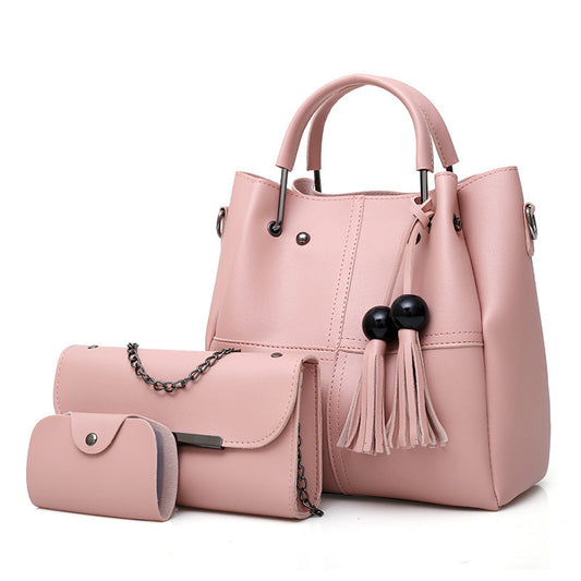European and American Fashion Three-Piece Mother Bag - Single Shoulder Messenger Bag with Tassels for Ladies