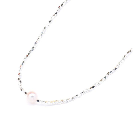 Cute Silver Necklace with Pearl Pendant: Colorful Beads