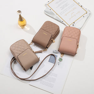 Plaid Sewing Design Mobile Phone Bag - Simple Buckle Multifunctional Crossbody Shoulder Bag for Women