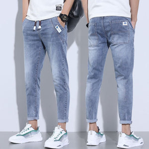 Men's Blue Jeans with Tucked Elastic Band