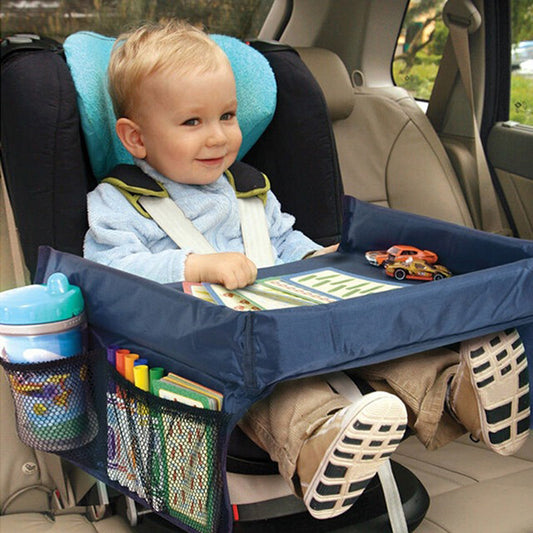 Mesa con bandeja para juguetes impermeable para niños montada en un vehículo