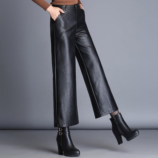 Women's Straight Wide Leather Pants