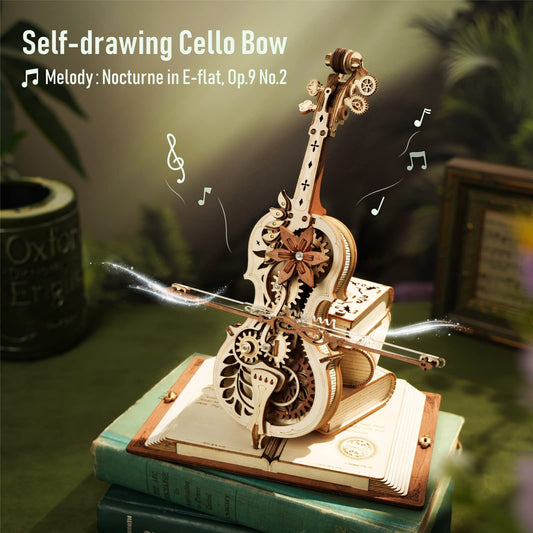 ROKR Magic Cello Mechanical Music Box - Moveable Stem, Creative 3D Wooden Puzzle Toy for Girls