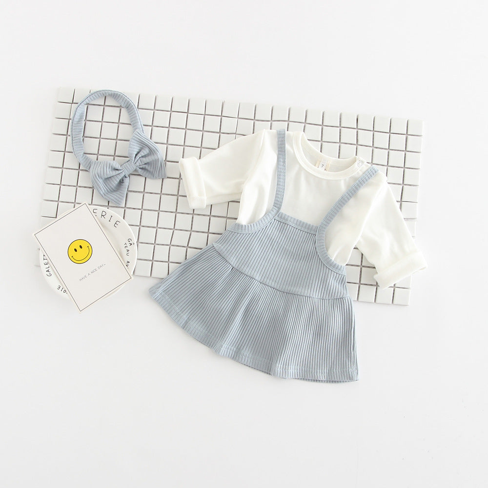 Girls' Cotton Baby Romper Dress-Up Three-Piece Set