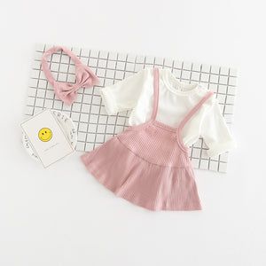 Girls' Cotton Baby Romper Dress-Up Three-Piece Set