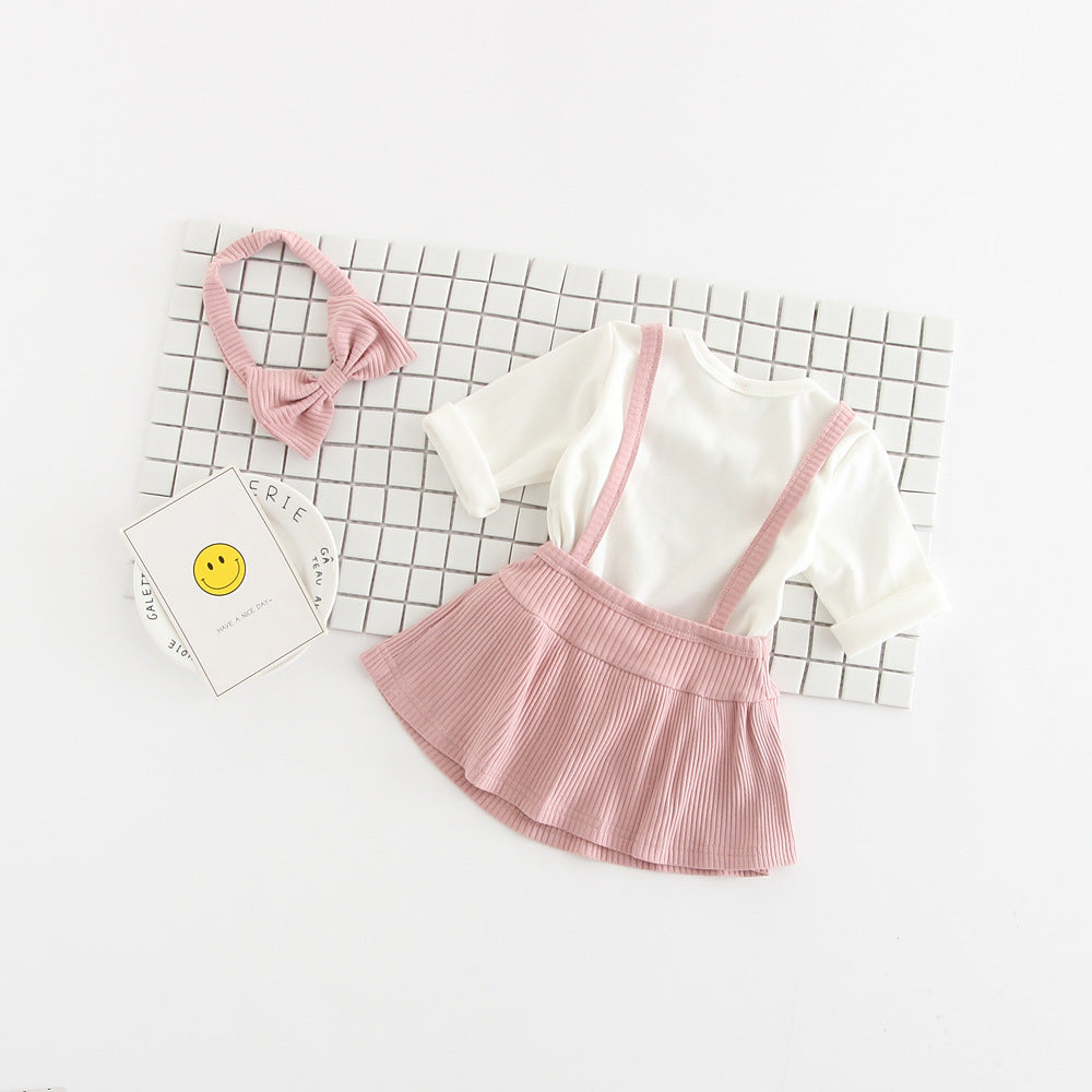 Girls' Cotton Baby Romper Dress-Up Three-Piece Set