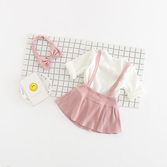 Girls' Cotton Baby Romper Dress-Up Three-Piece Set