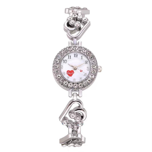 Slim Women's Watch With Rhinestones And Carved Strap