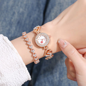 Slim Women's Watch With Rhinestones And Carved Strap
