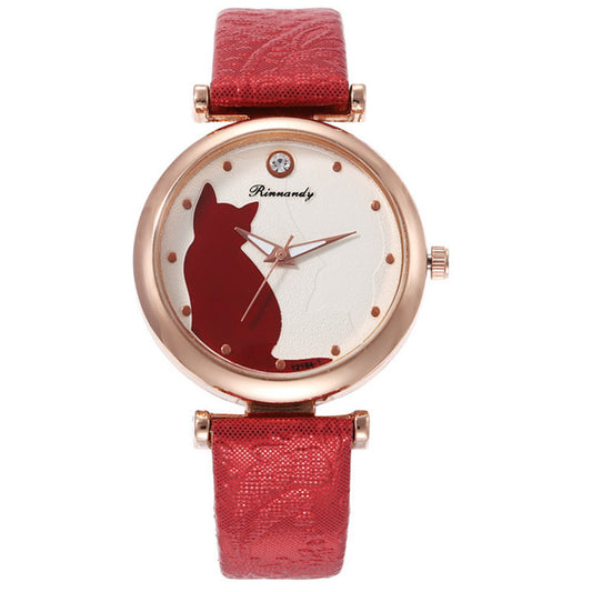 Women's Casual Quartz Watch With A Cat On The Dial