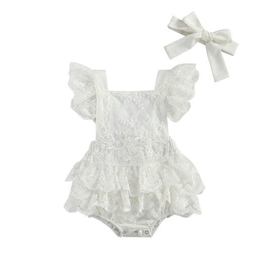 Girls' Bodysuit With Lace And Headband