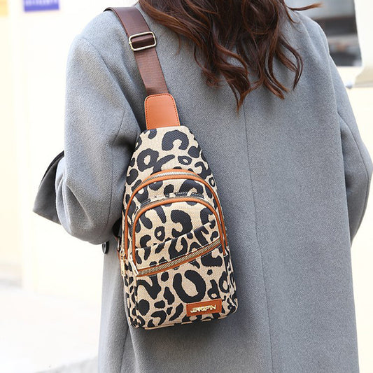 Leopard Print Sling Chest Bag - Crossbody Backpack Shoulder Bag for Women with Headphone Jack