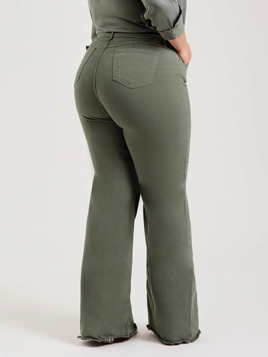 Woman's Slim Fit Stretch Fashion Solid Color Frayed Flared Pants