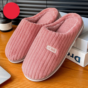 Solid Color Simple Cotton Slippers Winter Non-slip Home Warm Plush Slippers Household Indoor Couple Women's House Shoes