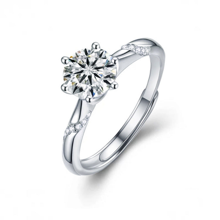 Ladies 925 Sterling Silver Six Prong Moissanite Ring