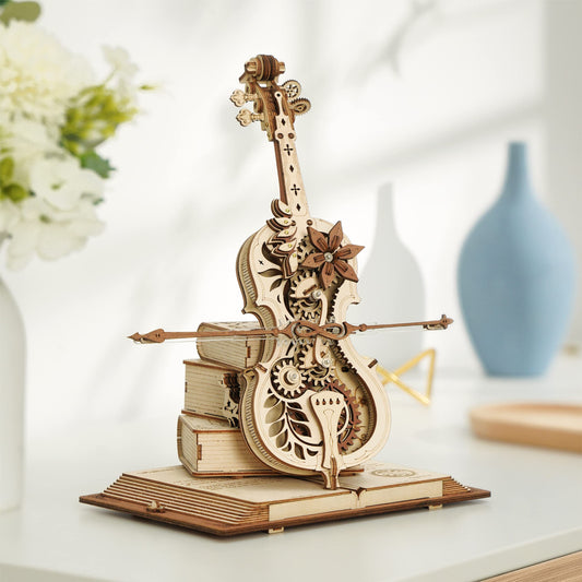 ROKR Magic Cello Mechanical Music Box - Moveable Stem, Creative 3D Wooden Puzzle Toy for Girls