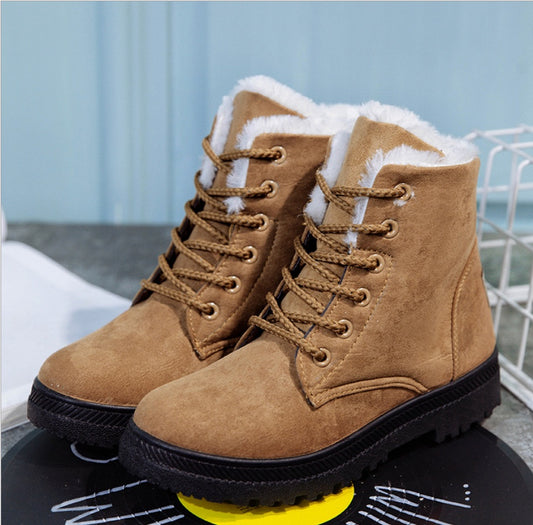 Nuevas botas de nieve de invierno para mujer, zapatos planos de algodón informales de gran tamaño, zapatos vulcanizados de tendencia para mujer, felpa Artificial