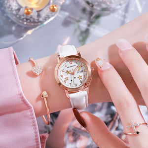 Casual Women's Round Watch With Leather Strap