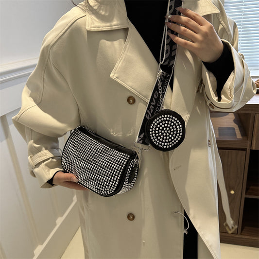 Rhinestone Shoulder Bag - Fashion Party Underarm Crossbody Bag for Women, Includes Small Purse, Luxury Designer Style