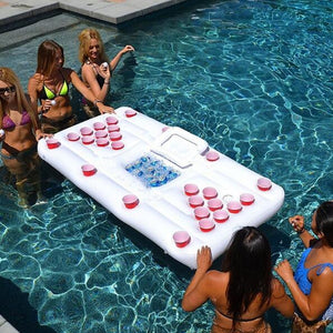 Water Party  Air Mattress Ice Bucket Cooler Cup Holder Inflatable Beer Pong Table Pool Float