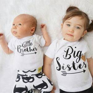 Sisters and Brothers Printed Short Sleeve Baby Romper