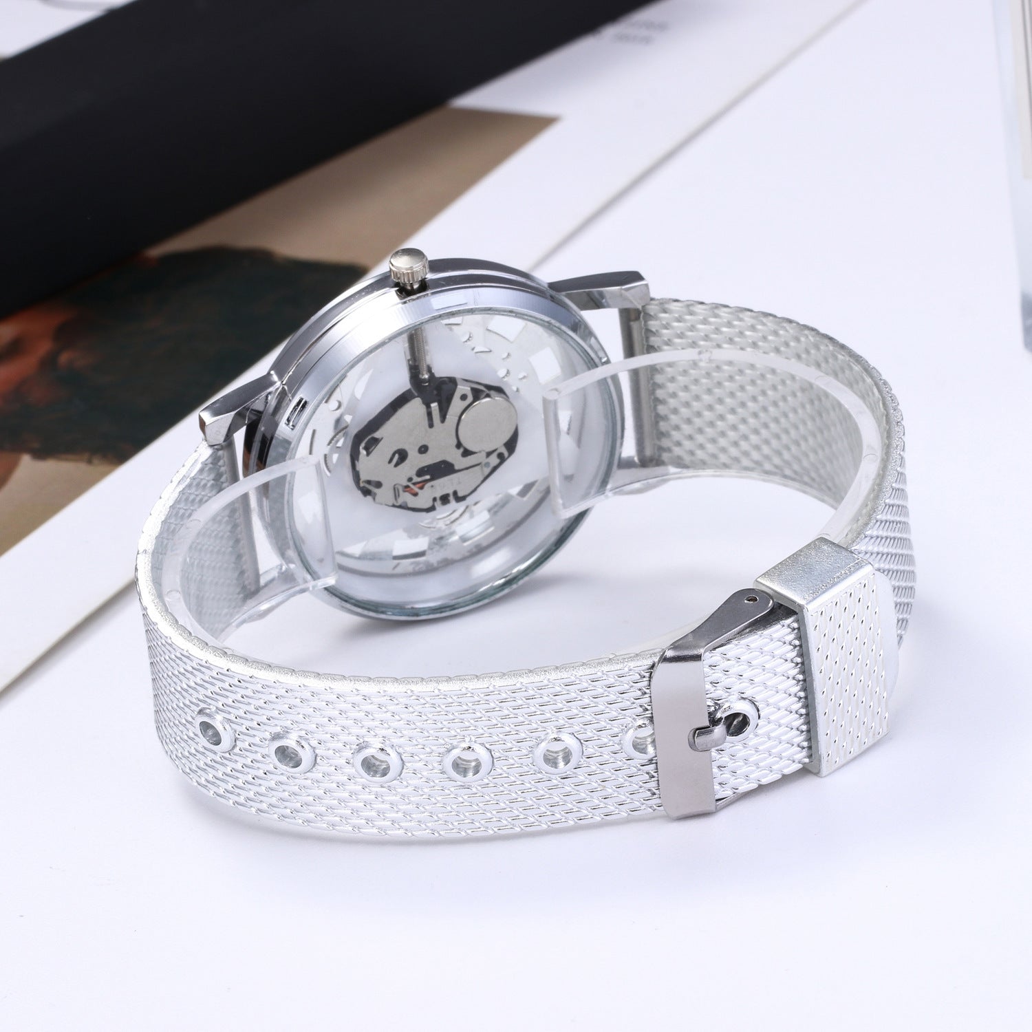 Women's Watch With Transparent Dial And Metal Strap