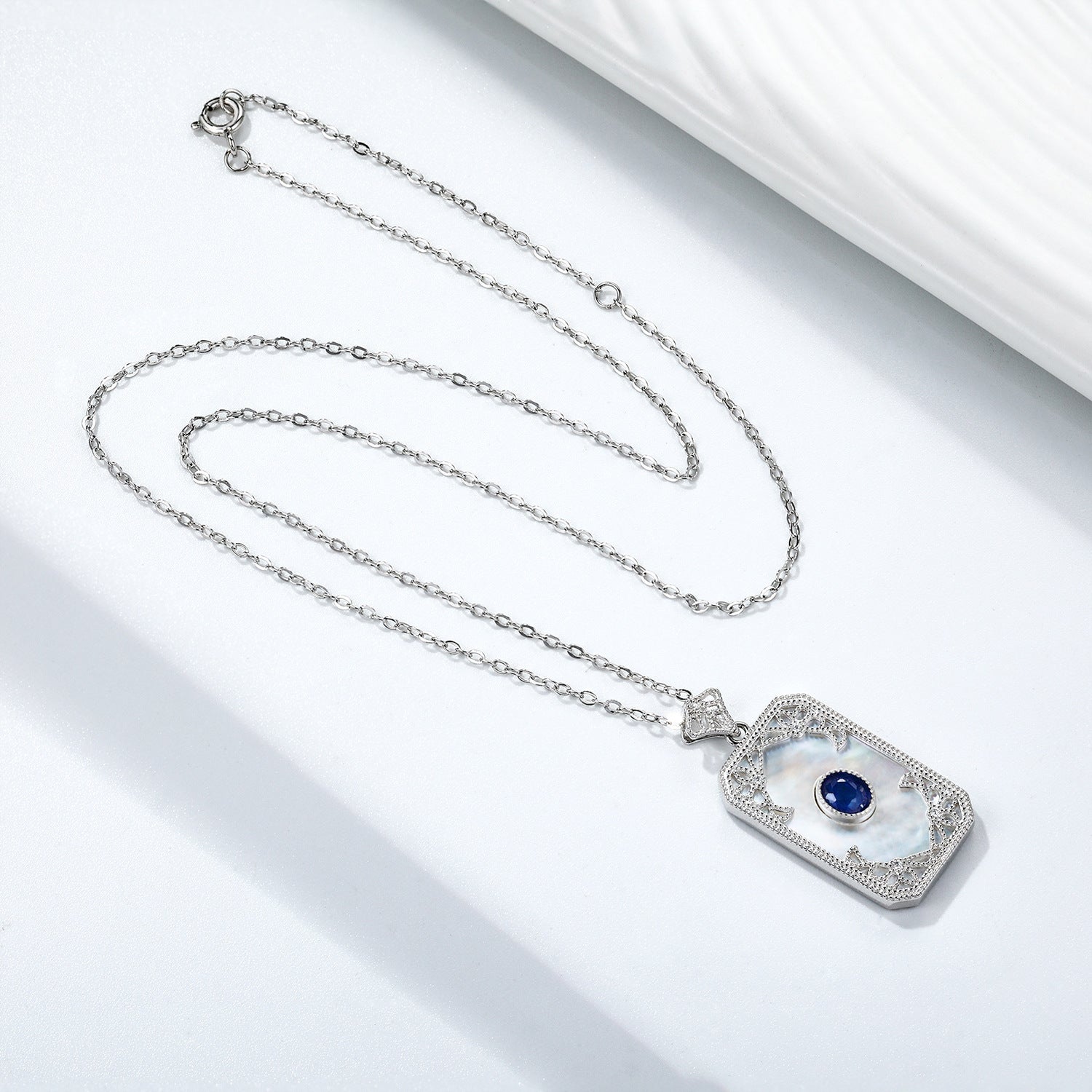 S925 Silver Inlaid Sapphire Necklace