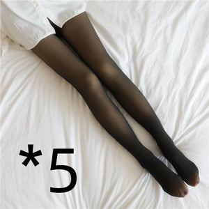 Women's Warm Fleece Tights in Large Size with Transparent Effect