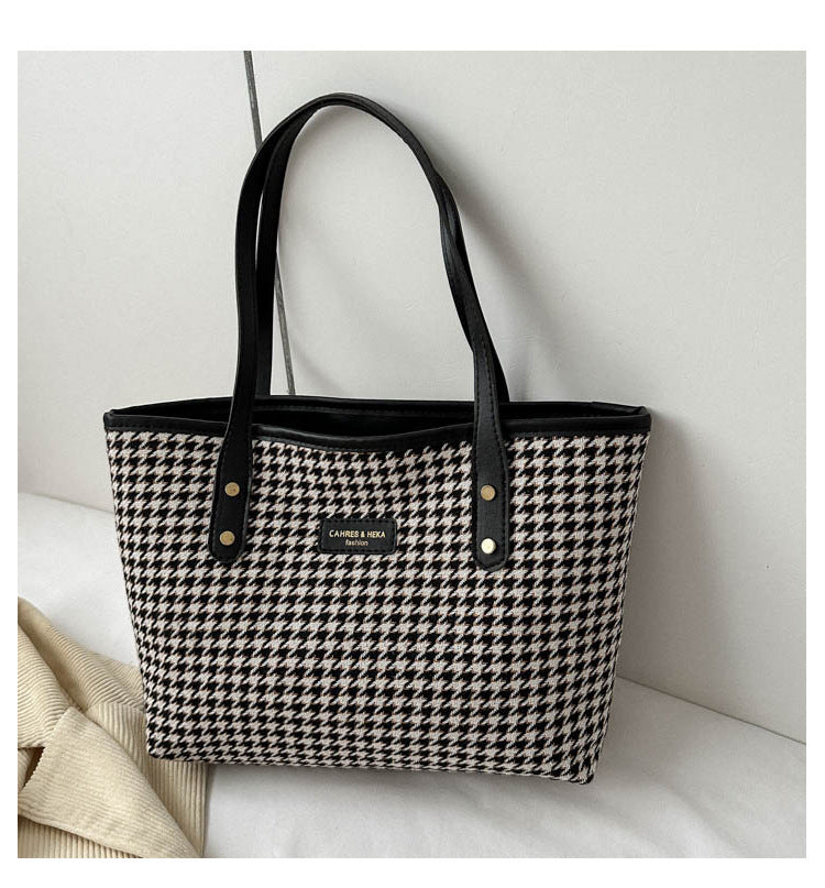 Houndstooth Shoulder Bag - Winter Fashion Commuting Handbag for Women