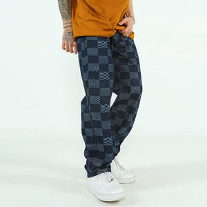 Fashion Checkerboard Jacquard Jeans For Men