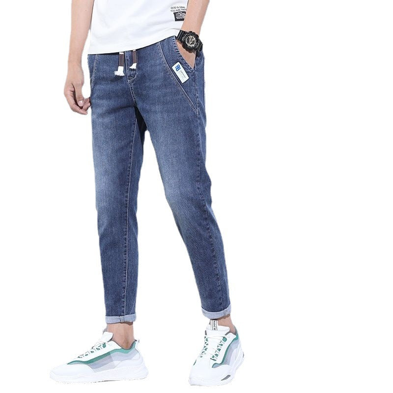 Men's Blue Jeans with Tucked Elastic Band