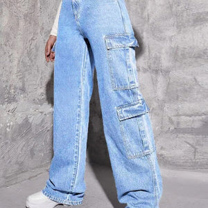 Women's Multi-Pockets Jeans Loose High Waist