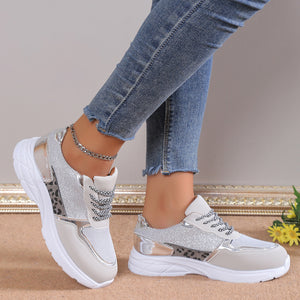 Damen-Sneakers mit Schnürung, atmungsaktives Mesh, flache Schuhe, modisch, lässig, leicht, Laufsportschuhe