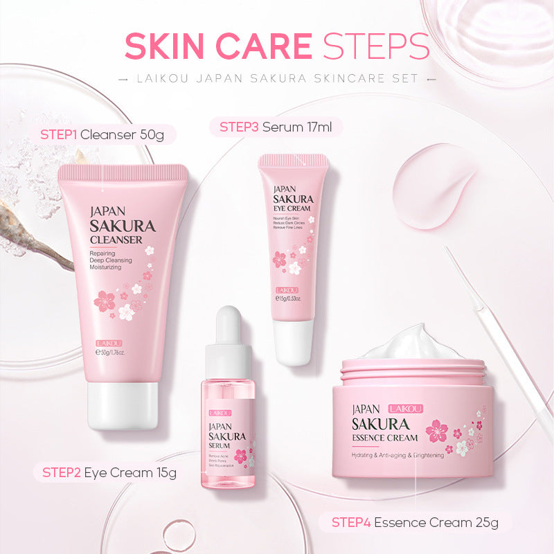 Sakura Skin Care Set 4-piece Set Cleansing Eye Cream Face Cream