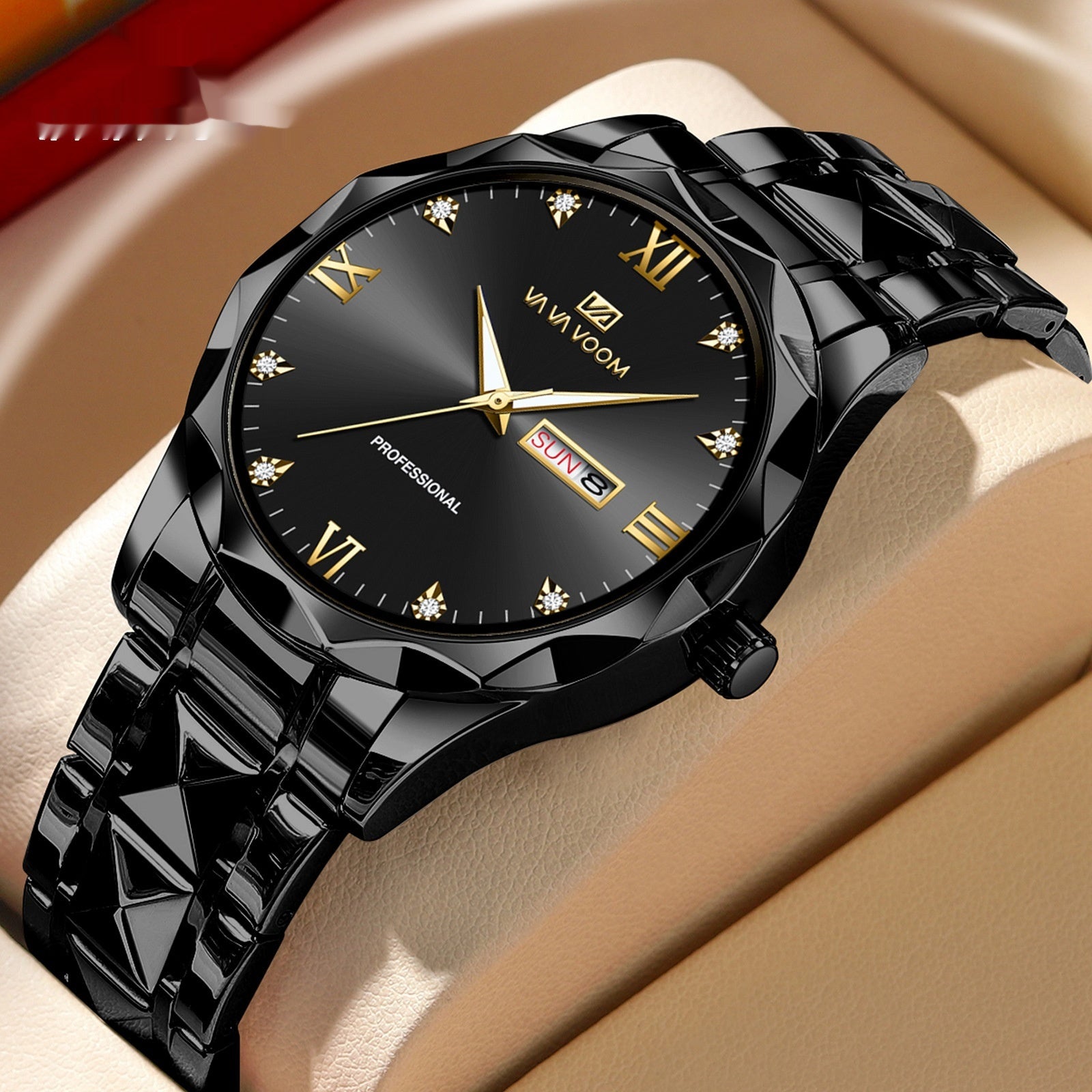 Men's Tungsten Steel Waterproof Quartz Double Calendar Watch