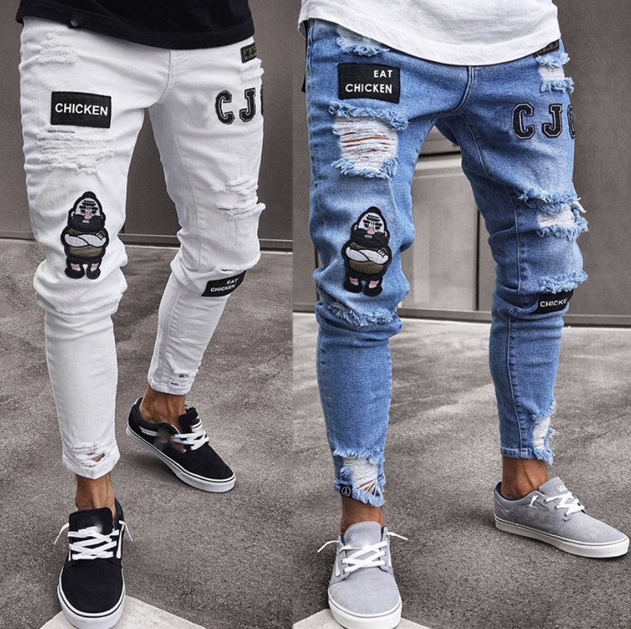Men's Youth Ripped Jeans with Interesting Inserts