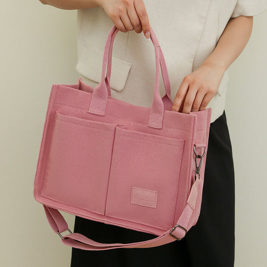 Canvas Shoulder Bag - Large Capacity Multi-pocket Handbag for Women