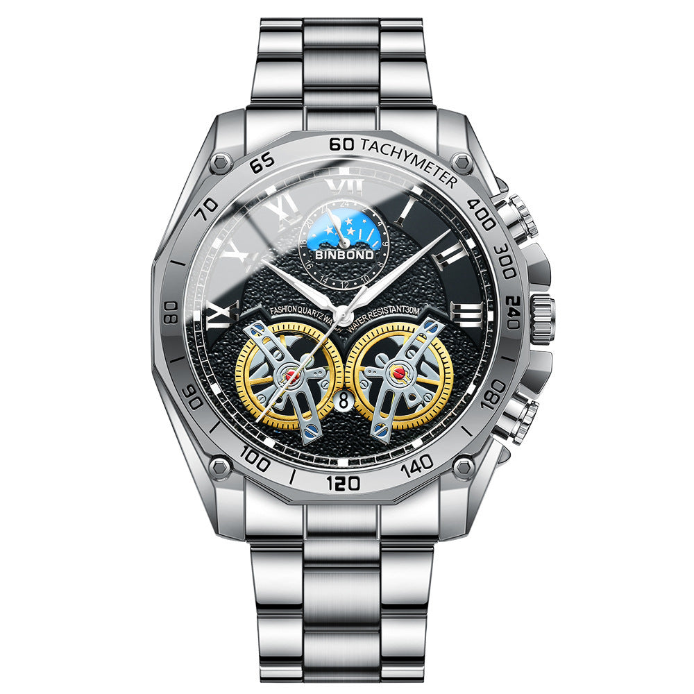 Multifunctional Men's Watch With Dual Movement and Automatic Winding