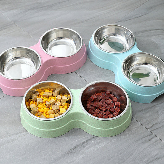 Stainless Steel Double Pet Bowls - Dog Food and Water Feeder, Cat and Puppy Feeding Supplies with Small Dog Accessories