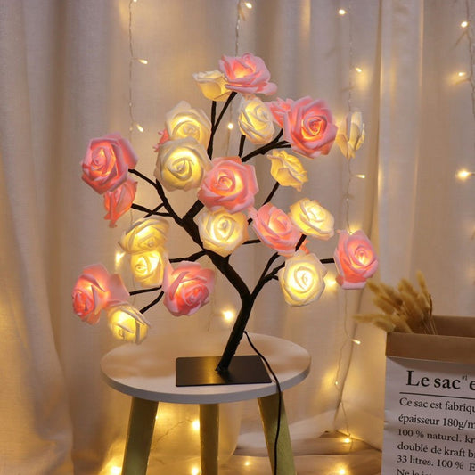 Decoración de la lámpara del árbol de rosas de la habitación del dormitorio