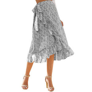 Women's Chiffon Skirt with floral print and slit - Summer Style
