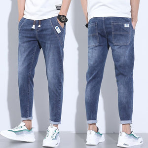 Men's Blue Jeans with Tucked Elastic Band