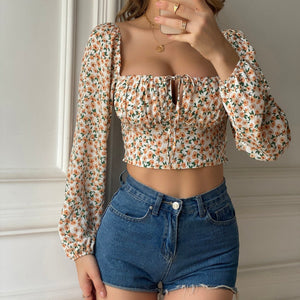 Women's Long-Sleeved Cropped Top With Print