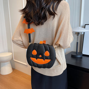 Pumpkin Cartoon Crossbody Bag - Halloween 2023, Bat Design, Creative Female Shoulder Bag