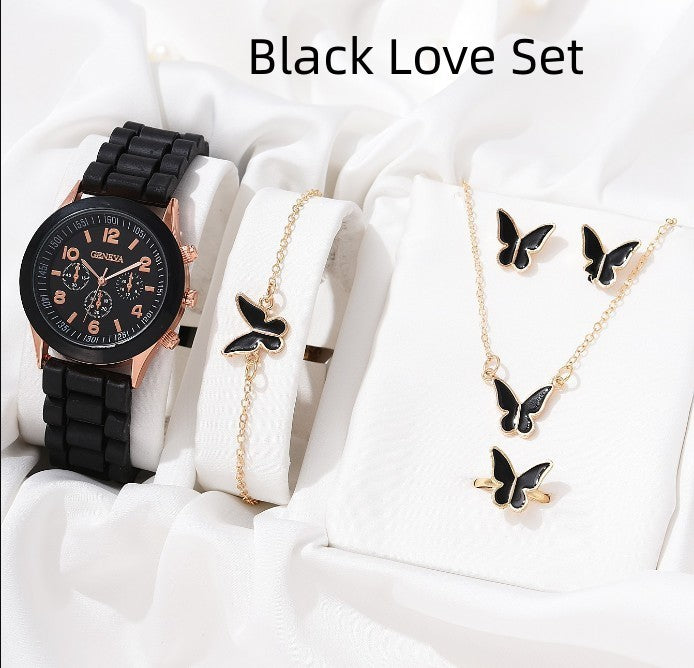 Women's Gift Set With Rubber Strap Watch