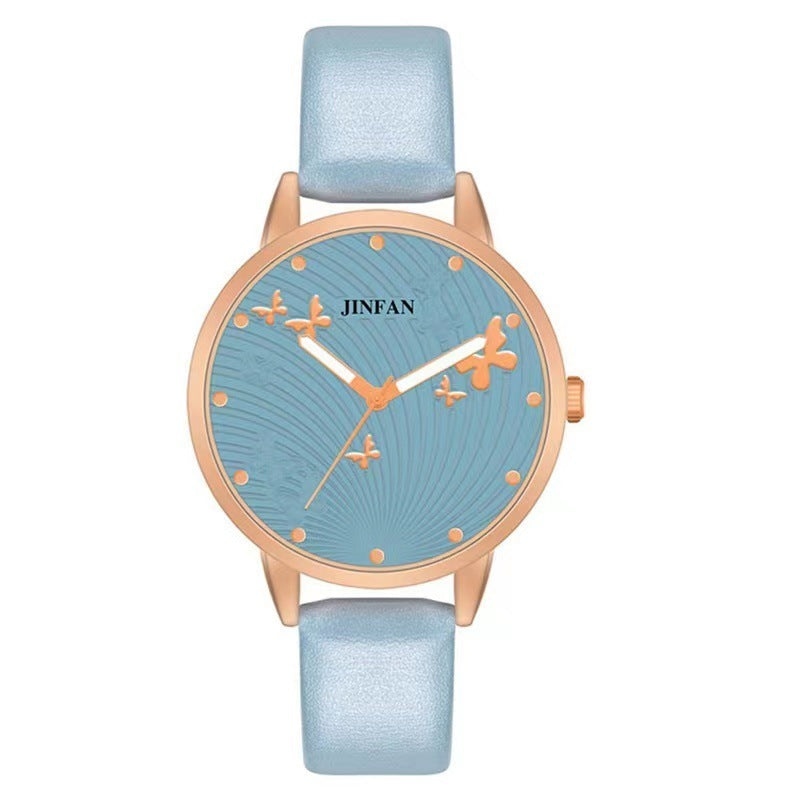 Women's Round Watch With Butterflies On The Dial