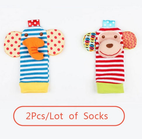 0-12 Monate weiche Tierrassel Säugling Neugeborenen Plüsch Socke Baby Spielzeug Handgelenk Strap Baby Fuß Socken