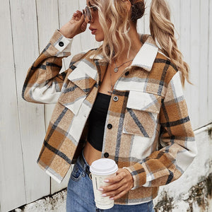 Women's Wool Plaid Short Cardigan