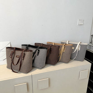 Houndstooth Shoulder Bag - Winter Fashion Commuting Handbag for Women