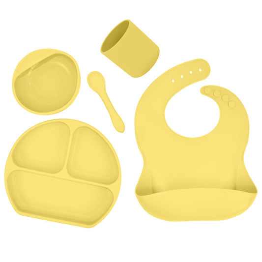 Silicone Children's Suction Cup Bowl Bib Baby Dinner Plate Water Cup Complementary Food Bowl Spoon Saliva Pocket Tableware